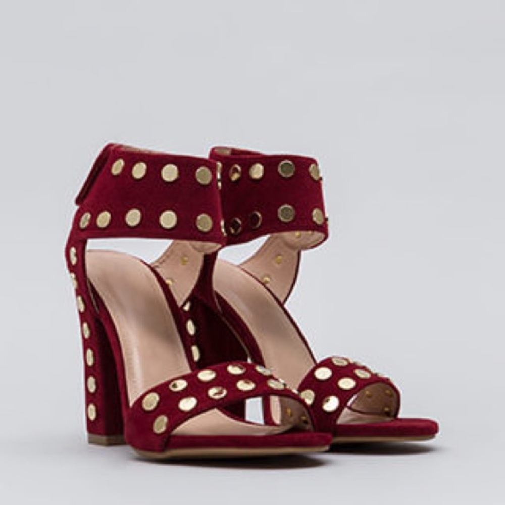 Women’s Burgundy Studded Block Heel Sandals